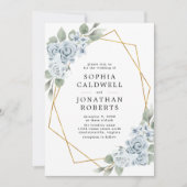 オールインワン ブルー フラワー ジオメトリック フレーム ウェディング 招待状 (正面)