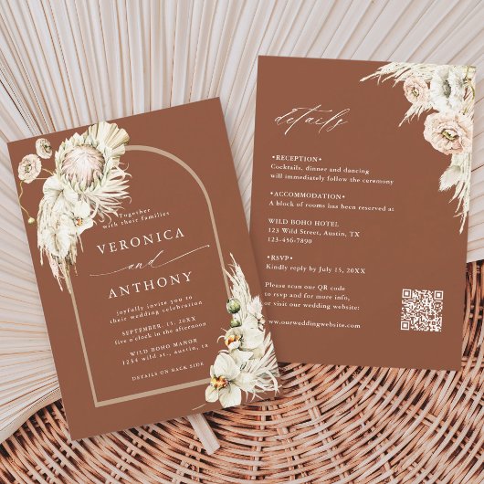 オールインワン プロテア パンパス グラス ウェディング テラコッタ 招待状