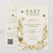 オールインワン ベイビー イン ブルーム QR コード シャワー 招待状 (正面/裏面)