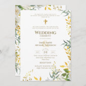 オールインワン ホワイトゴールド グリーンナリー カトリックウェディング 招待状 (正面/裏面)
