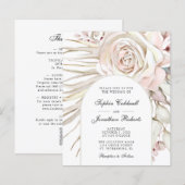 オールインワン ボホ ピンク ローズ ウェディング 招待状 予算に優しい (正面/裏面)
