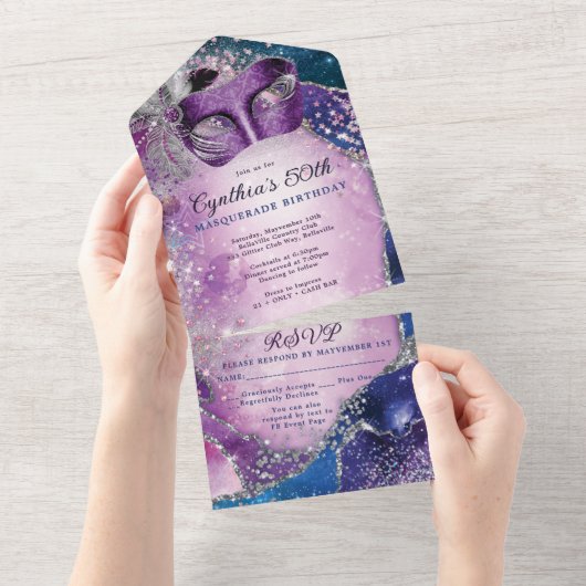 オールインワン マスカレードパーティー招待状 オールインワン招待状 (貼ってはがせる)