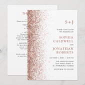 オールインワン モノグラム ローズゴールド グリッター ウェディング 招待状 (正面/裏面)