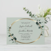 オールインワン ユーカリ ゴールド セージ ホリゾンタル ウェディング 招待状 (スタンド正面)
