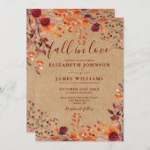 オールインワン ラスティック フォール イン ラブ QRコード ウェディング 招待状 (正面/裏面)