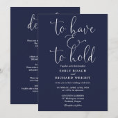 オールインワン　愛を誓う ネイビーブルーの結婚式 招待状 (正面/裏面)