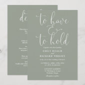 オールインワン　持つことと保持すること セージグリーンのウェディング　全体 招待状 (正面/裏面)