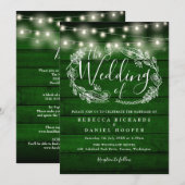 オールインワン 素朴な緑の木のストリングライトのウェディング 招待状 (正面/裏面)