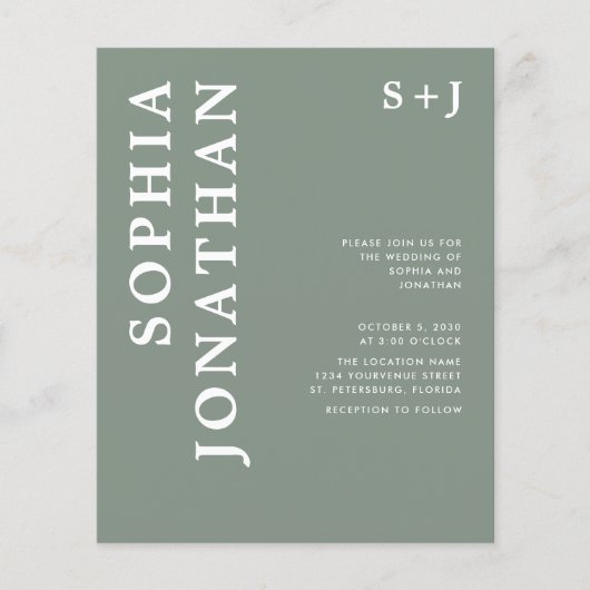 オールインワン！豪華なタイポグラフィーで作る、予算に優しい結婚式招待状 (正面)