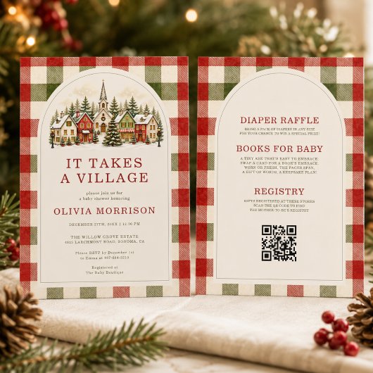 オールインワン It Takes a Village 冬のベビーシャワー 招待状