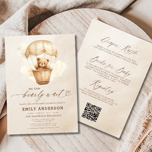 オールインワンbearly待機ニュートラルベージュベビーシャワー 招待状