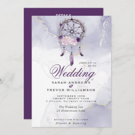 オールインワンBOHOのパープル結婚・ドリーム・キャッチャー 招待状