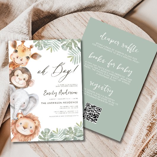 オールインワンOh Boy Safari Animal Boy's Baby Shower 招待状