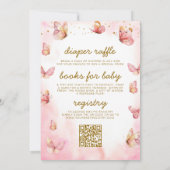 オールインワンQRコードガールピンクバタフライベビーシャワー 招待状 (裏面)