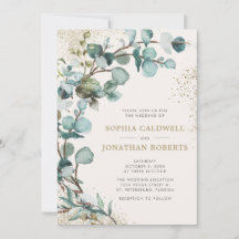 オールインワンQRコードユーカリ金ゴールドグリッター結婚