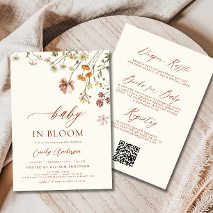オールインワンQRコードワイルドフラワーベビー開花シャワー 招待状