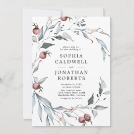 オールインワンQRコード冬の果実の緑結婚色 招待状