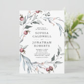 オールインワンQRコード冬の果実の緑結婚色 招待状 (スタンド正面)