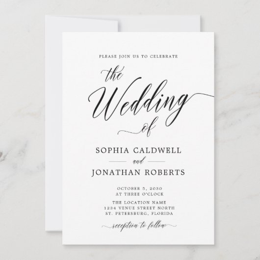 オールインワンQRコード招待状 ブラックカリグラフィーウェディング 招待状 (正面)