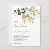 オールインワンQRコード結婚式のラスティックオリーブの葉 招待状 (正面)