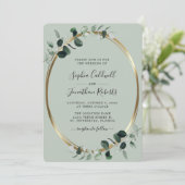 オールインワンQRコードeucalyptus金ゴールドス結婚セージ 招待状 (スタンド正面)