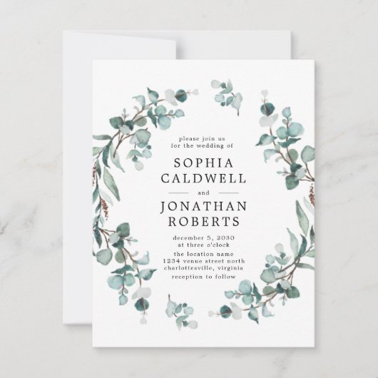 オールインワンQRコードEucalyptus Greenery 結婚's 招待状 (正面)