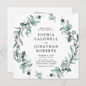 オールインワンQRコードEucalyptus Greenery 結婚's 招待状 (正面/裏面)