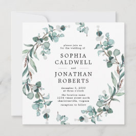 オールインワンQRコードEucalyptus Greenery 結婚's 招待状