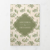 オールイ葉ンインディアンのオリーブ結婚グリーン 三つ折り招待状 (カバー)