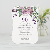 オールエイジエレガントズパープルバラ90番目の誕生日招待状 招待状 (スタンド正面)