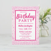 オールエイジズピンク縁どグリッターガーリーバースデーパーティー 招待状 (スタンド正面)