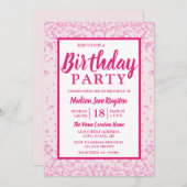 オールエイジズピンク縁どグリッターガーリーバースデーパーティー 招待状 (正面/裏面)