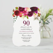 オールエイジブルガンディーレッドフローラ90th誕生日招待状 招待状 (スタンド正面)