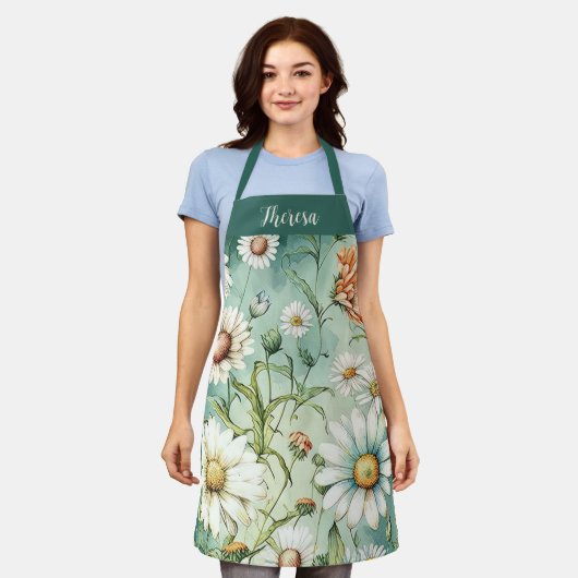 オールオパーソナライズされたーバープリントエプロン、デイジーエプロン、 エプロン (着用した状態)