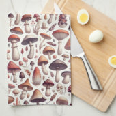 オールオーバーキノコのパターンデザイン キッチンタオル (四つ折り)