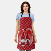 オールオーバーピンクオン赤いハート格言キッチンエプロン エプロン (着用した状態)