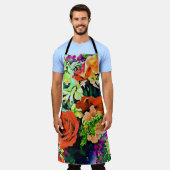 オールオーバーフローラ熱帯花プリント エプロン (着用した状態)