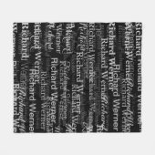 オールオーバープリントの繰り返し名ブラック&ホワイトモダン フリースブランケット (正面(横))