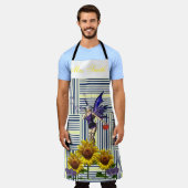オールオーバープリントエプロンひまわりストライプの妖精 エプロン (着用した状態)