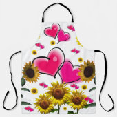 オールオーバープリントエプロンひまわりピンクハート エプロン (正面)