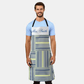 オールオーバープリントエプロンイエローブルーストライプ エプロン (着用した状態)