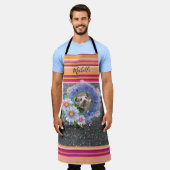 オールオーバープリントエプロンストライプオポッサムフローラ エプロン (着用した状態)