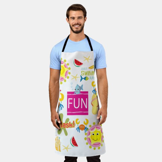 オールオーバープリントエプロンビーチハウスおもしろい エプロン (着用した状態)