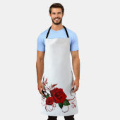 オールオーバープリントエプロンレッドローズフローラ エプロン (着用した状態)