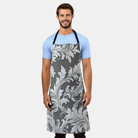 オールオーバープリントエプロン白黒グレー エプロン (着用した状態)