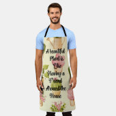 オールオーバープリントエプロン、大規模な植物引用文 エプロン (着用した状態)