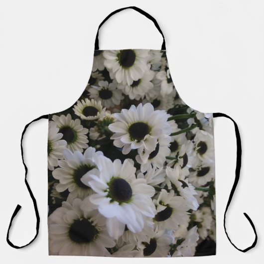 オールオーバープリントエプロン – 白黒デイジー エプロン (正面)