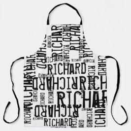 オールオーバープリントホワイトエプロン黒名付き エプロン