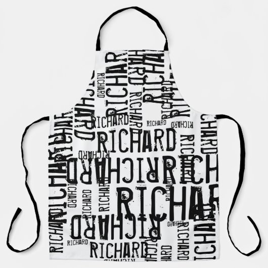 オールオーバープリントホワイトエプロン黒名付き エプロン (正面)