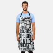 オールオーバープリントホワイトエプロン黒名付き エプロン (着用した状態)